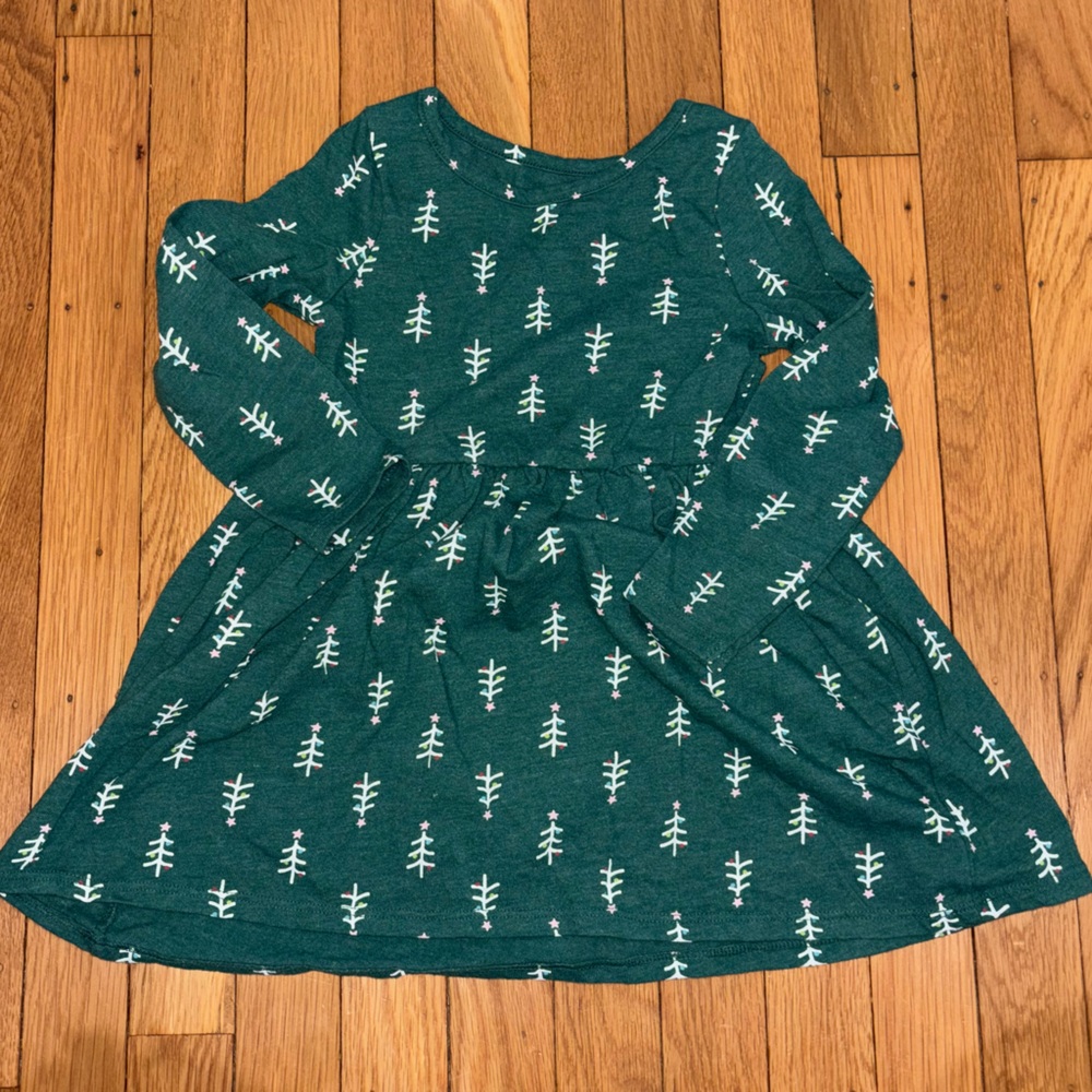 Girls Green Dress with Tree Pattern